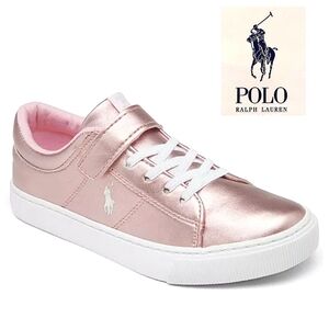 Polo Ralph Lauren Little Girls Elmwood Pink Metallic Velcro Sneakers Sz 7